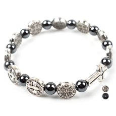 黑曜石十字架天主教基督教玫瑰念珠手鍊