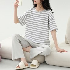 세컨핑크 여성용 모던감성 브라프리 반팔 + 잠옷 긴바지 세트