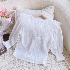 EYOUMONG 兒童寬鬆大翻領蕾絲長袖上衣 E6S034