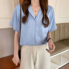 앤드스타일 여성용 오픈 카라넥 링클프리 반팔 블라우스 260964