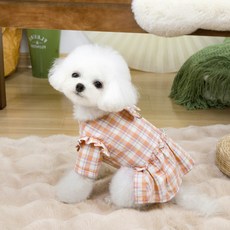 PASTEL PET 寵物荷葉邊蘇格蘭格紋連身裙, 橘色, 1個