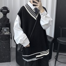 JTL男款寬鬆不對稱色彩V領針織背心