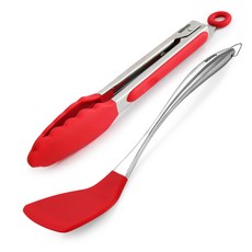 BERING 其中矽膠不銹鋼鉗+腳蹼, 廚房鉗(紅色)+鍋鏟(紅色)