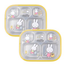 米飛兔印花不鏽鋼附蓋分格餐盤便當盒組, 混色, 盤子2入+蓋子2入