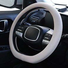 MORUN 汽車高級皮革方向盤套 打孔D型 原廠型, 香草米色