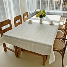 Syoni Home Living PVC防水桌布, 07 大格紋 淺米色, 4人座(140 x 180 cm)