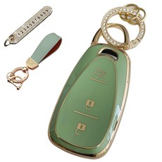 루루형제 쉐보레 호환 프리미엄 TPU 키케이스+번호키링+가죽스트랩 세트, 올리브그린, AC-02
