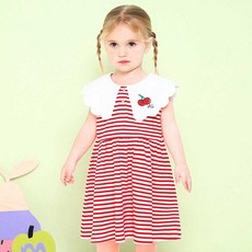 mollimelli 女童甜美櫻桃扇貝邊飾洋裝