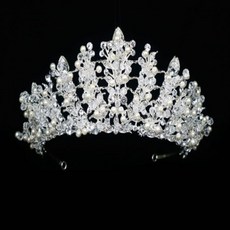 新款奢華氣質珍珠水晶裝飾髮冠, 銀色, 1個