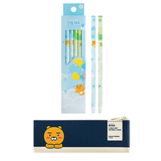 카카오프렌즈 모던st 미니 플랫 펜슬케이스 + 오 해피데이 연필 12p 세트, 라이언(펜슬케이스), 라이언 + 튜브(연필), 1세트