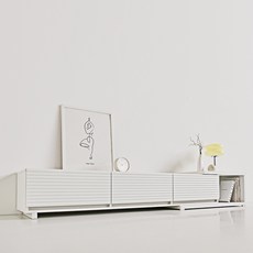 스칸디무드 국내제조 쿠크 템바보드 낮은 확장형 거실장 방문설치, 화이트