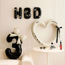 피앤비유니티 HBD 하트앤숫자 파티 풍선세트, 03 크림블랙 숫자3, 1세트