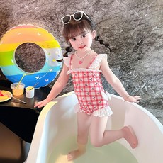 Bebeniz 女童格紋櫻桃蝴蝶結泳裝組