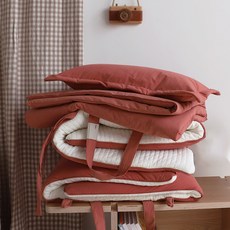 eightroom 嬰幼兒簡約純色質感薄被+枕套組, 磚紅色