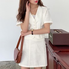 앨리쉬 린넨 통기성 자켓 스커트 세트