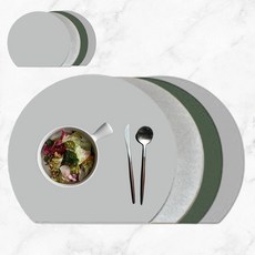 MF스토어 솔리드 양면 가죽 테이블 매트 + 티코스터 세트, 그레이실버 + 카키그레이, 4개, 38 x 33 cm