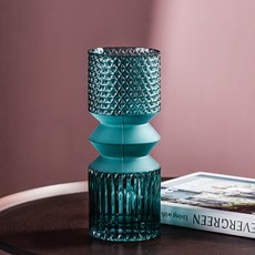 室內裝飾圓形玻璃花瓶 YT RA214, 孔雀藍