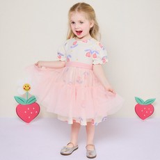 hejmini 女童透氣甜美鬱金香拼接紗裙連身裙