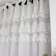 CoTe TaBLe 格紋亞麻窗簾 60102, 白色 + 藍色