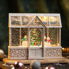 冬季花園聖誕屋音樂盒聖誕歌8首音樂盒水晶球小夜燈, 白色 + 米色