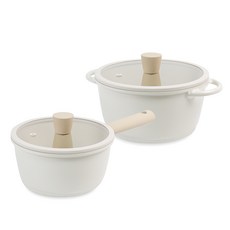 LaCena 電磁爐適用Cream系列鍋具, 單色, 單柄湯鍋(附玻璃鍋蓋)18cm+雙耳湯鍋(附玻璃鍋蓋)20cm, 1套