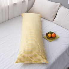 포홈 핸드메이드 파스텔체크 바디필로우 롱쿠션 커버, 옐로우