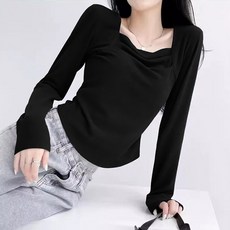 Sonio 女性抓皺方領長袖T恤