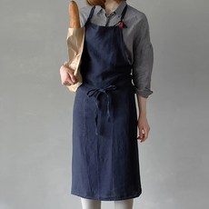 다퍼남 롱 코튼 린넨 앞치마, 네이비, 1개