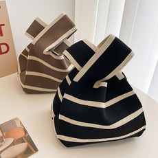 BUBBLYDAY 針織托特迷你環保手腕包 2件組 橫條紋