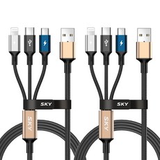 SKY Bit 27W 3合1傳輸線 USB A-C型, 2個, 黑色, 2m
