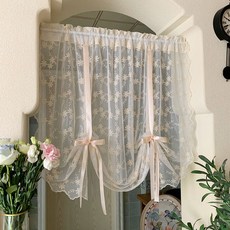 G&Y 花朵網紗綁帶氣球造型窗簾, 淺粉色