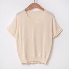 럽스 여성용 베이직 반팔 브이넥 니트