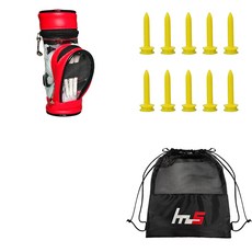 NAYASTYLE 高爾夫球袋 + PE高爾夫短球釘10入 + 收納袋套組 GFYP-133-2+170-2PU, 紅色(高爾夫球袋), 黃色(高爾夫球釘)