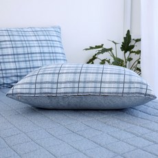 SCOHOme Barbie格紋雙面枕頭套 + 枕芯, 藍色
