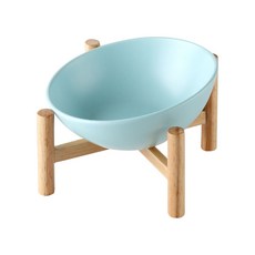 寵物護頸斜面陶瓷碗 + 架子 光滑款 300ml, 藍色, 1組