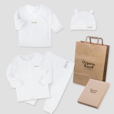 오가닉붐 유아용 통풍 솔솔 아일렛 자카드 내의 상하의 + 스냅 배냇저고리 + 모자 + 상자 + 쇼핑백 세트
