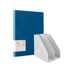 deLi 2層折疊書架+時尚透明文件夾20p套組78999-B03122, 灰色（書架）、藍色（透明文件）, 1套