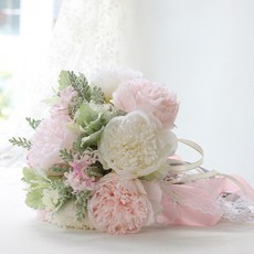 Min Sung Company仿真花粉色新娘婚禮拍攝花束手捧花, 白色 + 粉色