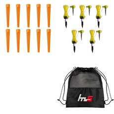 NAYASTYLE 塑膠高爾夫長Tee 橘色 10入 + 分離式高爾夫長Tee 黃色金屬 5入 + 收納袋套組 GFYP-185-4 166-5pU, 混合色