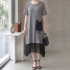 INFIOUS 女款大尺碼抓皺口袋雪紡短袖長版連身裙 I263-0242