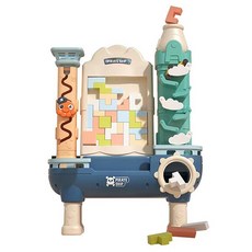 Joy Kids 章魚海盜船 俄羅斯方塊 3D 5合1 多功能積木畫板 方塊配對 立體拼圖 桌遊, 藍色, 1個