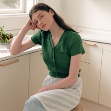 rolarola 女款V領鏤空線條短袖開襟衫