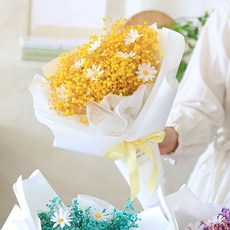 ScentBasket 雛菊滿天星不凋花LED燈飾花束, 黃色