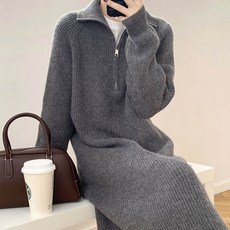 andstyle 女款半拉鍊領針織連身裙 261714, 炭灰色