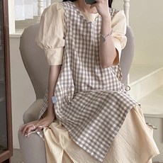 韓國製造 Hansday 格紋迷你開衩圍裙, 1個, 米色格紋