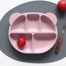 ade.l 孩童矽膠餐盤組, 淺粉色, 3格餐盤(大)+3格餐盤(小)