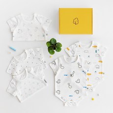 맘스네이처 신생아용 통기성 오가닉 순면 반팔 바디슈트 롬퍼 자가드 선물 5종 세트