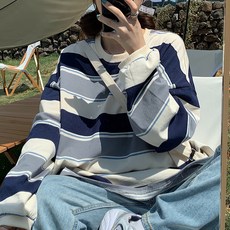 마켓에이 여성용 투컬러 스트라이프 롱 슬리브 티셔츠