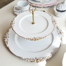 MA MAISON 雙層展示架 CSP313G-W 直徑 35cm x H 35cm, 白色 + 金色, 1個