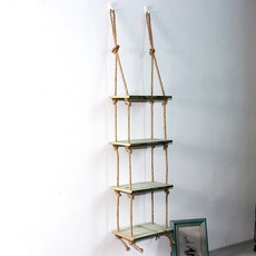 BNP壁掛懸掛繩裝飾置物架梯子置物架 4層, 復古藍